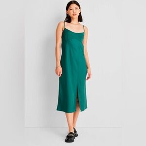 A New Day (target) size S green slip dress with slit and adjustable straps NWT